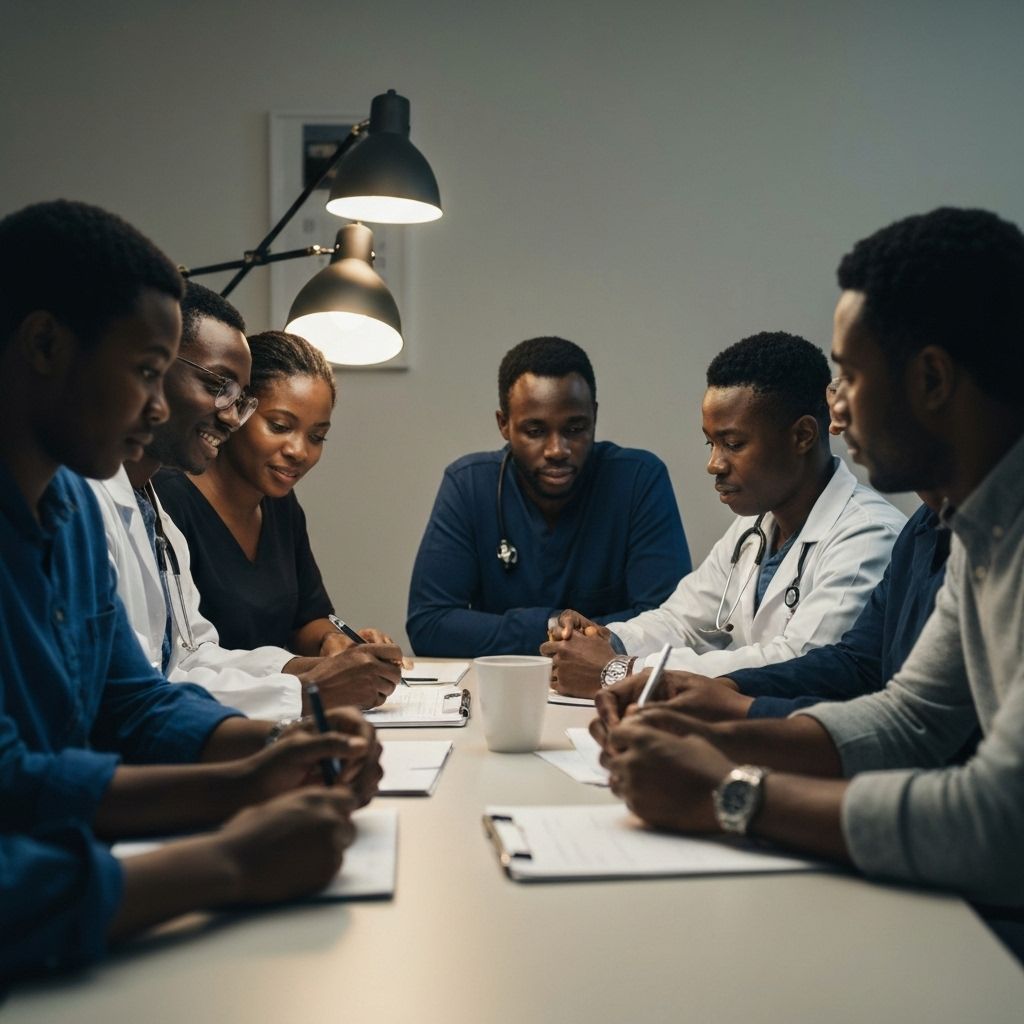 Health professionals in strategic planning meeting