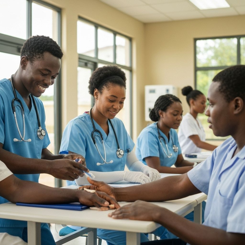 Healthcare workers providing medical care to community members